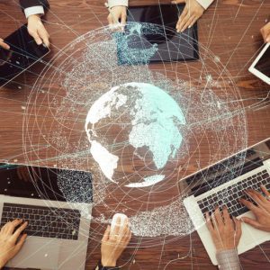 Digital devices and global network concept managing global teams expatriation expat