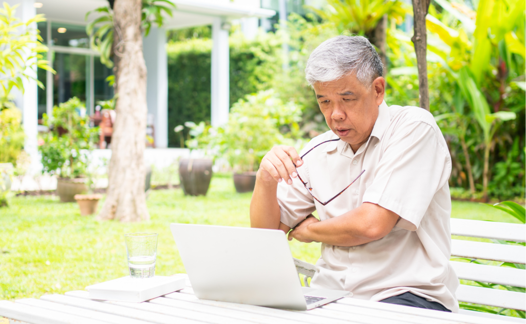 learner senior man laptop executive older employee 