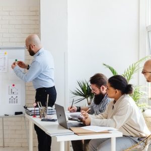 team employees working together in a meeting on strategy