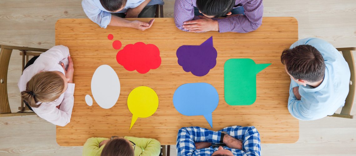 employees communicating effectively talking dialogue