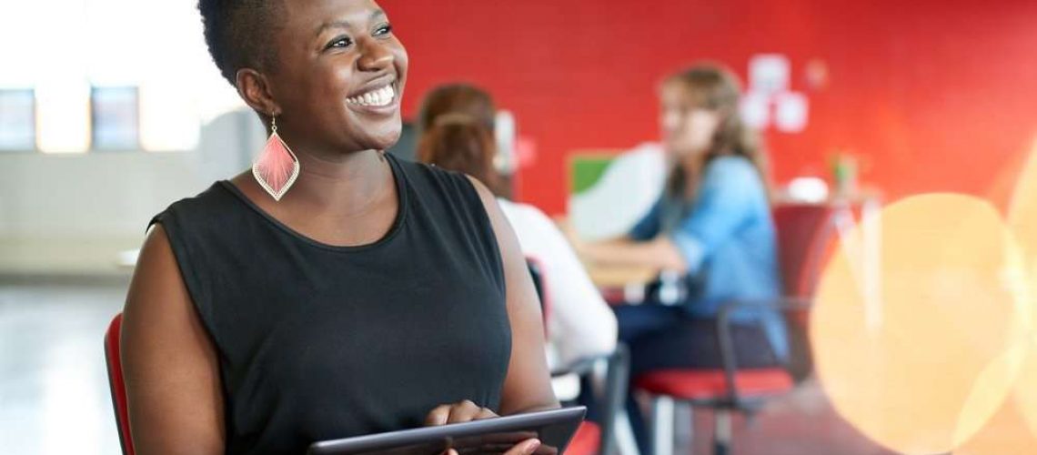 happy business woman smiling working happy